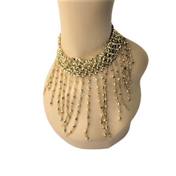 Gold Tassel Choker Necklace & Arm Wrist Jewelry Accessory Halloween Costume NEW - Picture 5 of 14